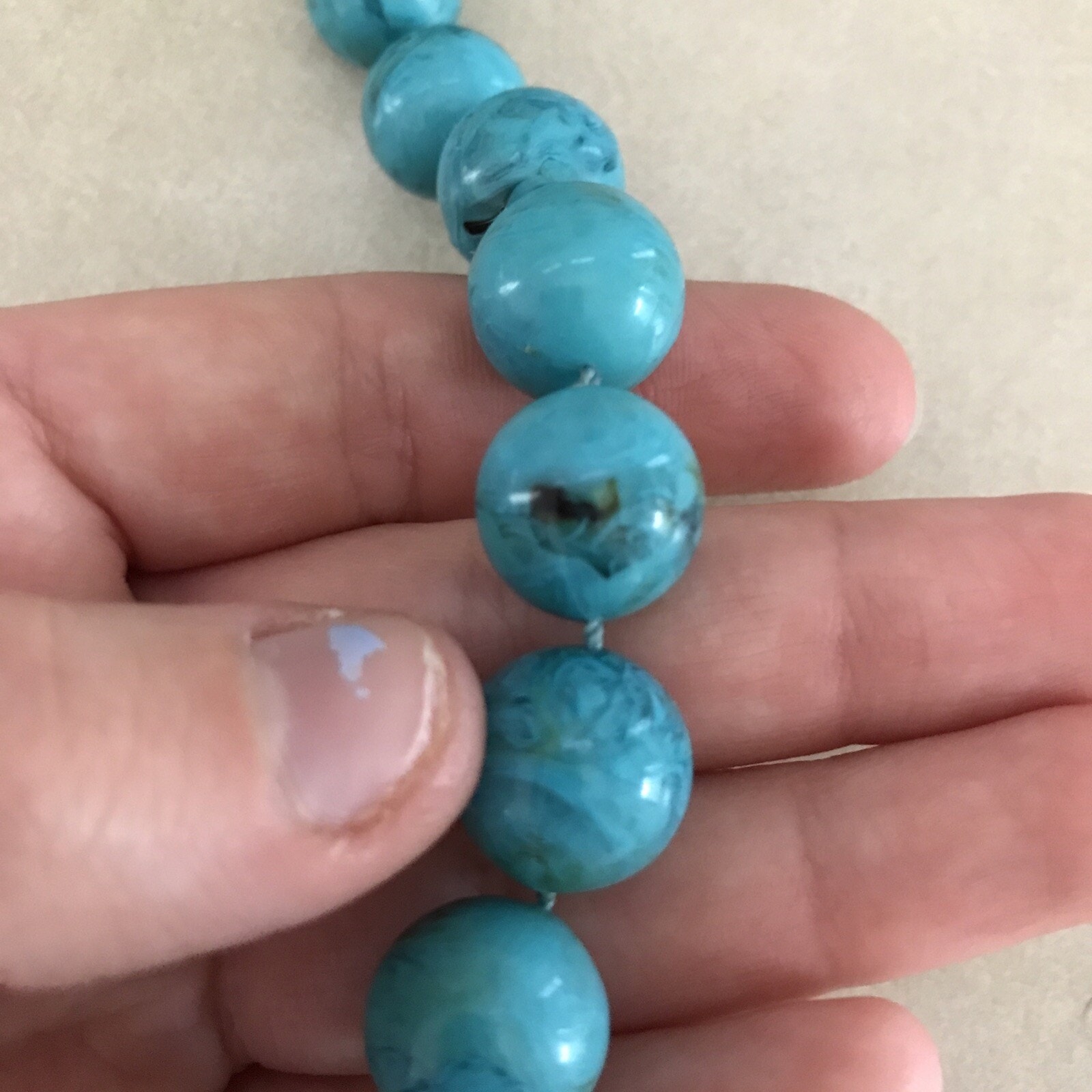 Vintage Retro Style Faux Turquoise Teal Blue Chunky Beaded Necklace 28"